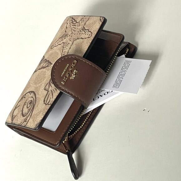 Coach Medium Corner Zip Wallet Shell CBO36 Brown Signature Canvas ID Compact - Picture 6 of 8